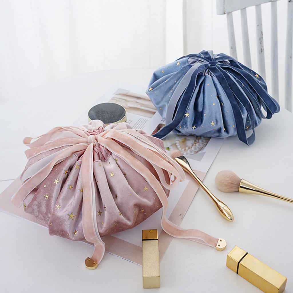 Drawstring Makeup Bag,20 Inch Travel Cosmetic Bag,Opens Flat For Easy Access