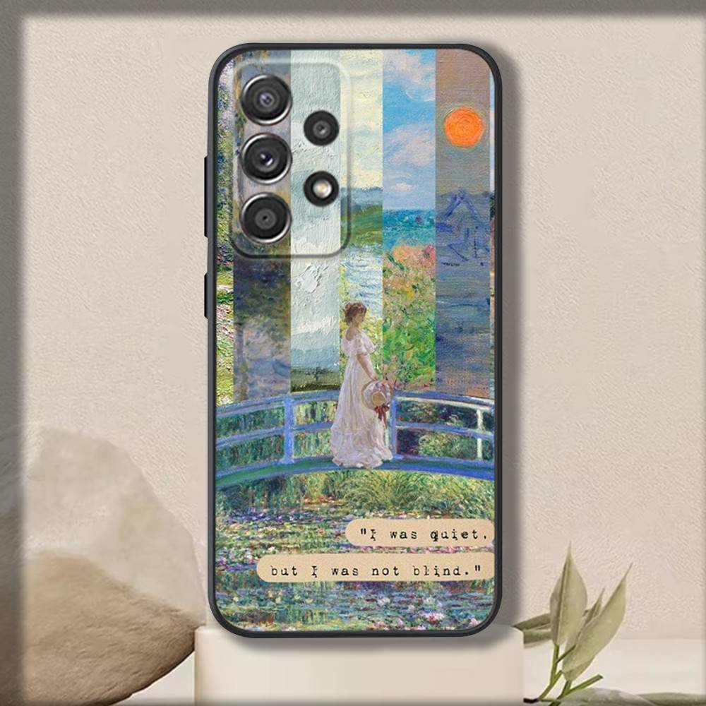 Art M-Monet Claudes Handyhülle für Samsung S 25, 24, 23, 22, 30, 21, 10, 9, Ultra, Plus, Lite, FE, 4, 5 G, weiche schwarze Hülle