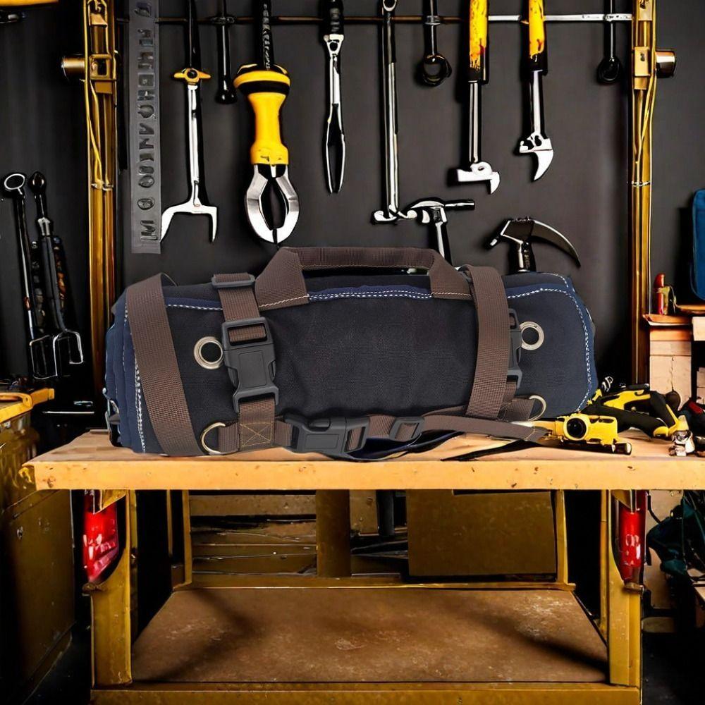 Heavy-Duty Waxed Canvas Tool Roll Bag Roll Tool Roll Up Bag Sturdy 15-Pockets Roll  Electrician
