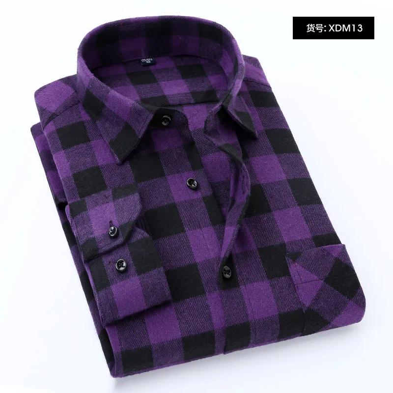 

Plaid Shirt Autumn Winter Flannel Brushed Red Checkered Men Long Sleeve Chemise Homme Cotton Casual Shirts Camisa Casual Hombre 38