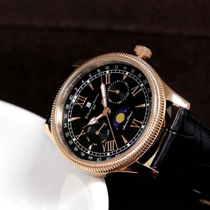 [Salvatore Marra] Watch Moon Phase Multi-Calendar 50m Waterproof Business Formal Men's Leather Strap Limited Edition Pink Gold Black