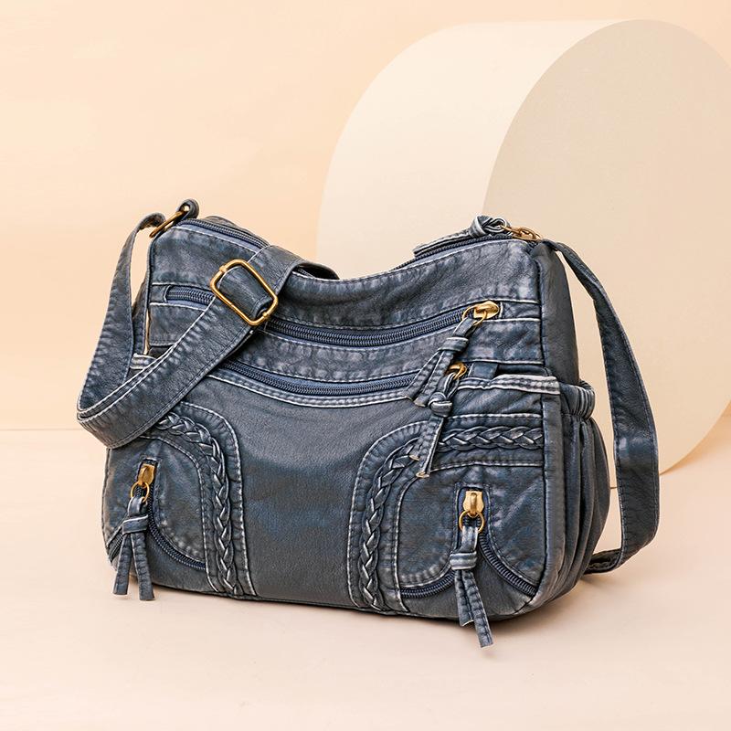 Vintage Stil Crossbody Çanta, PU Deri Omuz Çantası, Kadınlar İçin Dokuma Çok Cepli Çanta