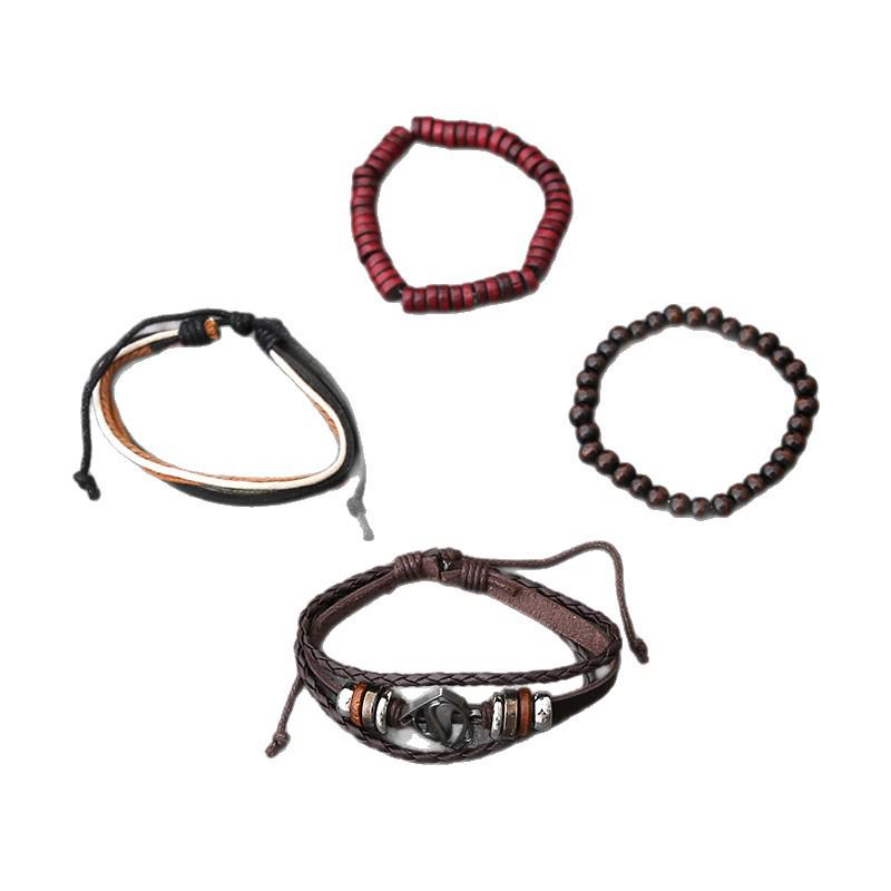 Europejska i Amerykańska Moda Skórzany Punkowy Zestaw Bransoletek z Zawieszką Kotwicy
