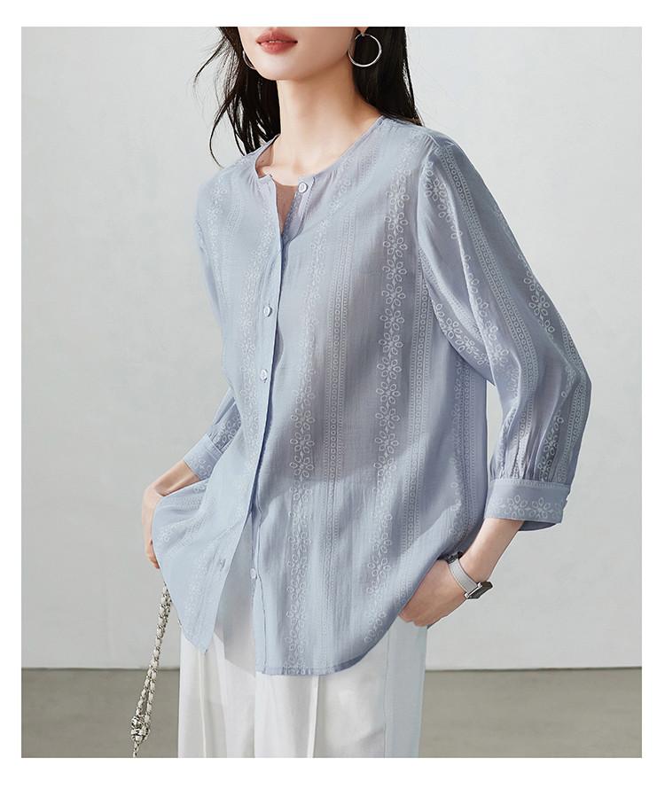 French Round Neck Seven Quarter Sleeved Shirt for Women, 2026 Spring Fashion, Loose and Versatile Commuting Shirt