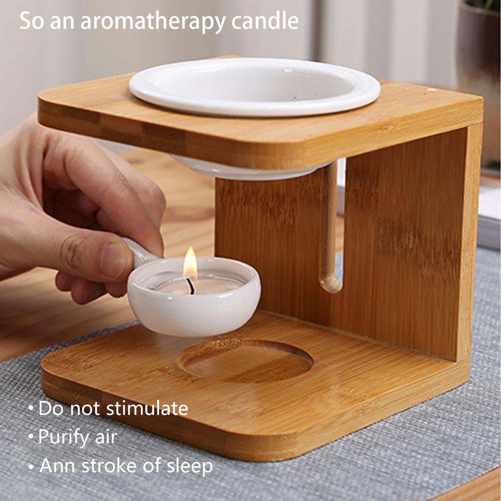 Wooden Ceramic Aromatherapy Burner Creative 3 Sided Essential Oil Candle Holder Home Decor Gift