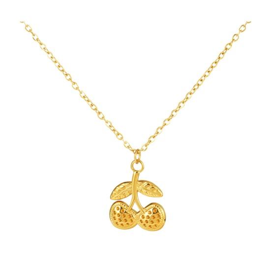 Kirschanhänger Halskette, Niedliche Frucht Halskette für Damen, Zierliche Kirsch Charm Halskette, Modeschmuck Geschenk für Ehefrau Freundin