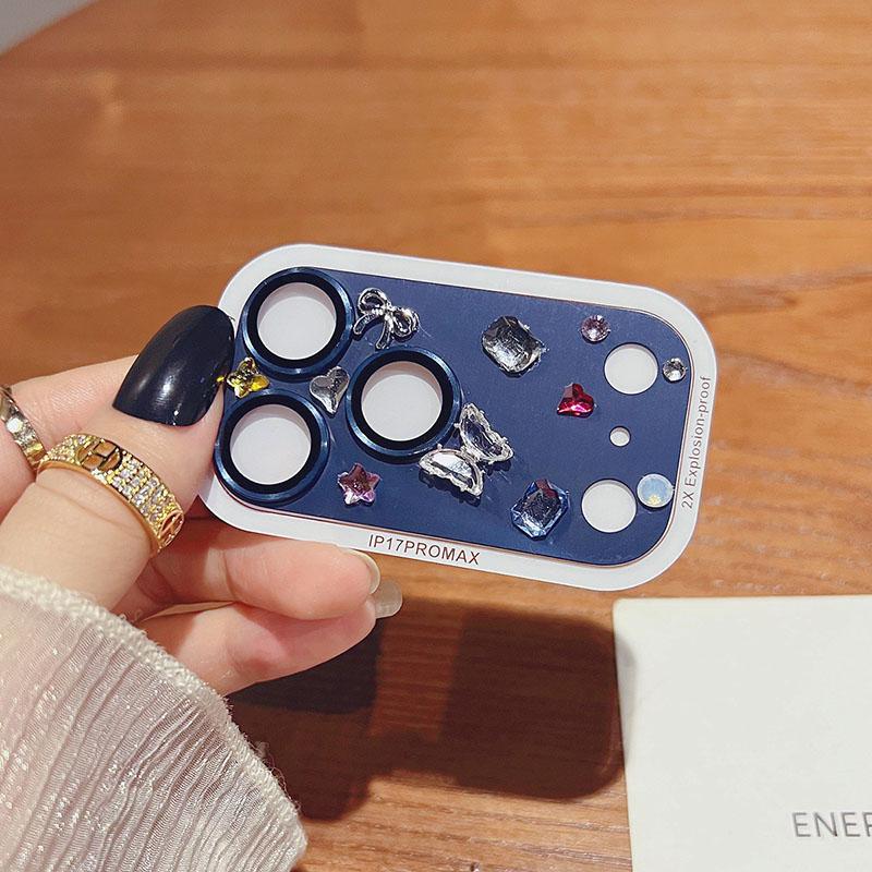 

Стекло для объектива камеры для iPhone 17 Pro 17 Pro Max Защитная крышка для объектива задней камеры с бриллиантами для iPhone17Pro Max Стекло для объектива 3 цвета For iPhone 17 синий