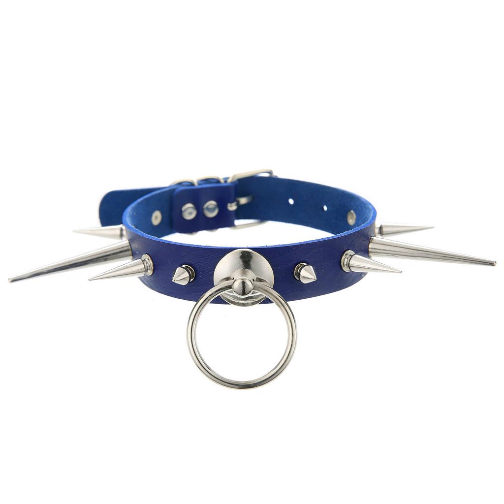 Punk Long Spike Choker Faux Leather Collar For Women Men Cool Big Rivets Studded Chocker Goth Circle Pendant Necklace Accessorie