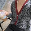 Women's Wool Leopard Print V-Neck Cardigan - Thickened for Autumn & Winter, Stylish & Versatile Slimming Design