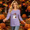 Women's Fashion Casual Halloween Print Three-Quarter Sleeve Neck Top for Fall Festive Wear