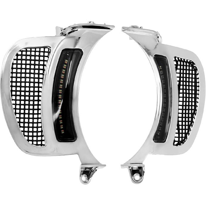 HDBUBALUS Motorcycle Headlight Vent Accent Turn Signal LED Indicator Side Lights For Harley Road Glide FLTRX 2015-2023 (Color: Chrome Housing Black