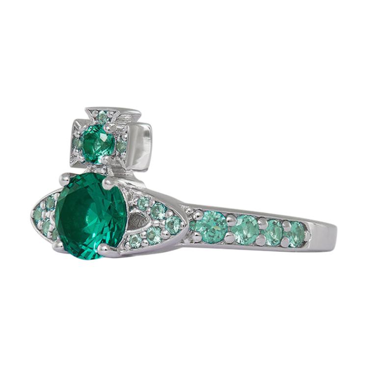 

Vivienne Westwood Saturn Shaped Crystal Ring Unisex rings Silver Green 6404017L-01P427 Box+Shopping Bag,M