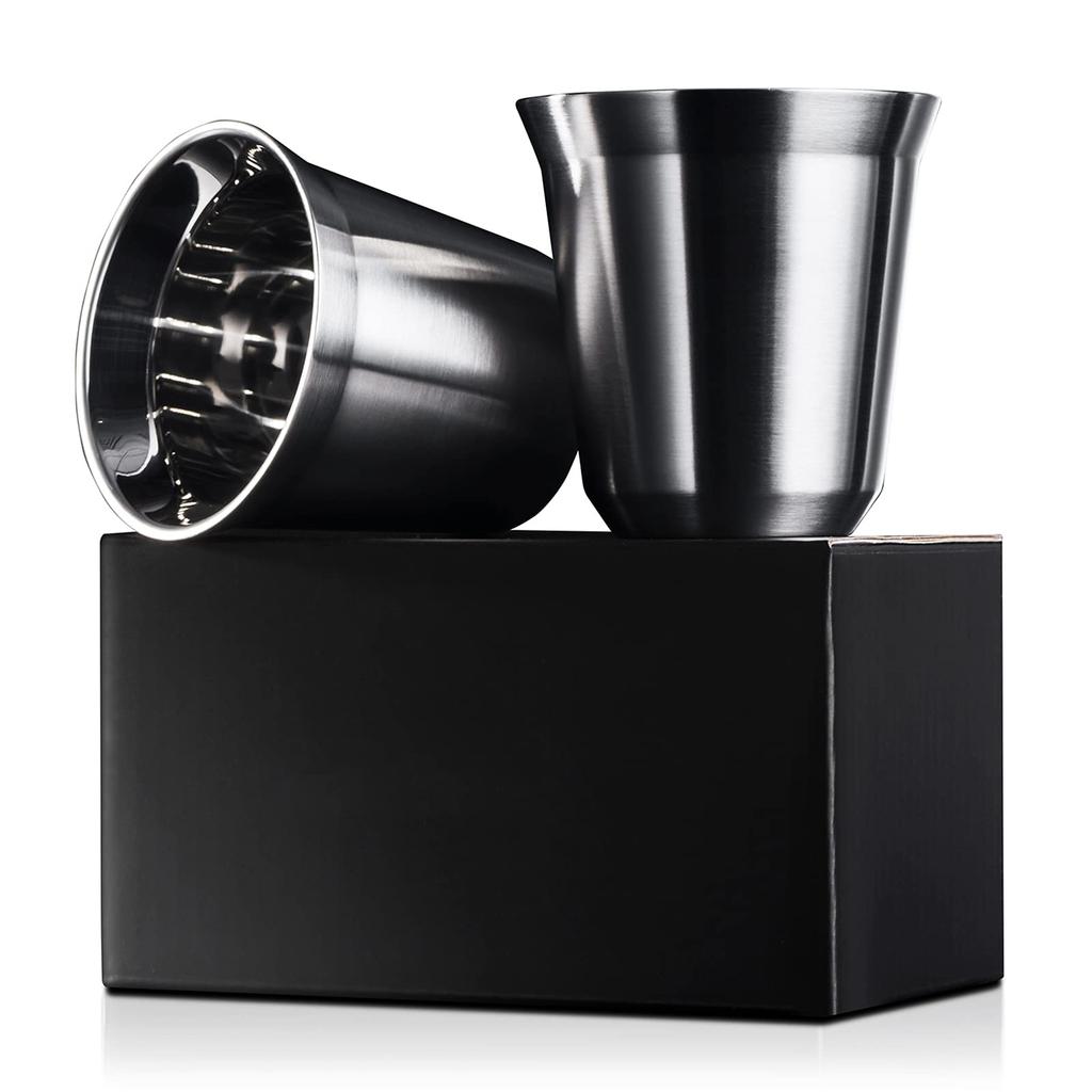 Stainless Steel Espresso Set of for Sake and Stainless Steel Cups with Storage Box Love-KANKEI Cups, 2, 150ml, Coffee, Double-Layered
