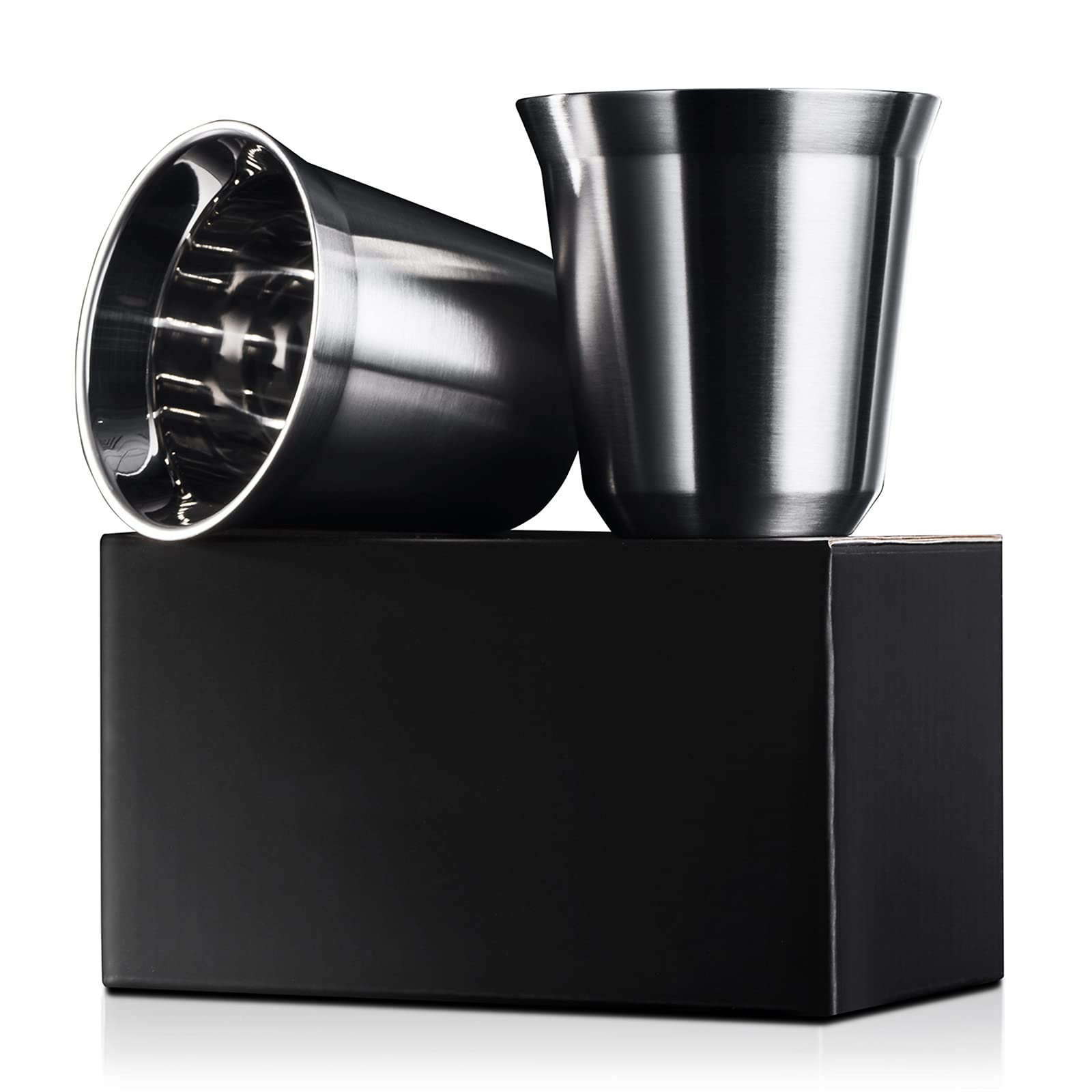 

Набор эспрессо из нержавеющей стали для саке и чашки из нержавеющей стали с коробкой для хранения Love-KANKEI Чашки, 2, 150 мл, Кофе, Двухслойные