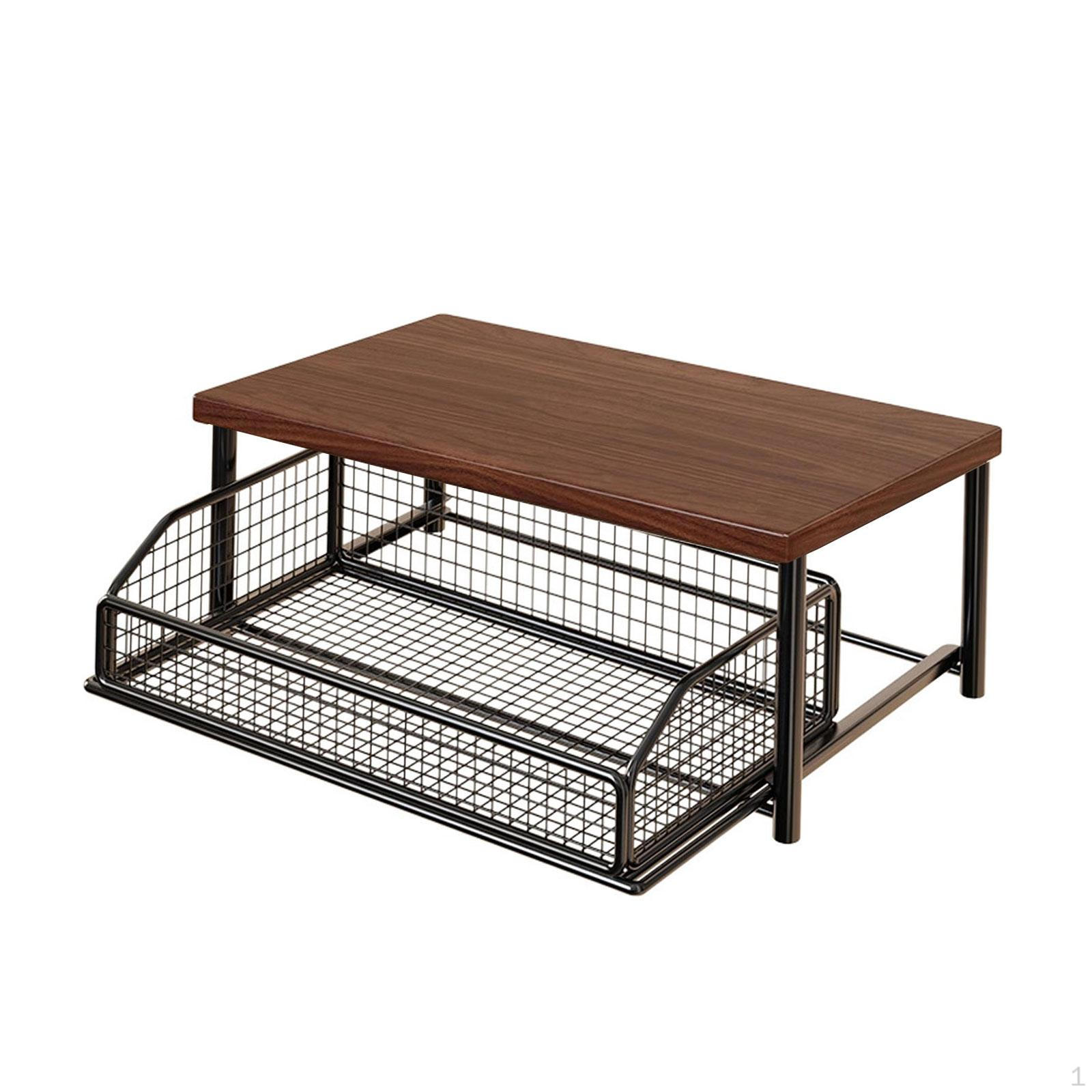 Полка для хранения кофемашины Настольная стойка с ящиком Деревянный кухонный органайзер чёрный