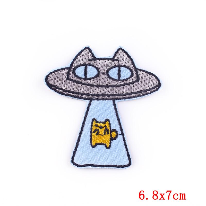 

UFO/Cartoon Cat Embroidery Patch Iron On Patches For Clothing thermoadhesive Patches On Clothes Cute Animal Embroidered Stickers