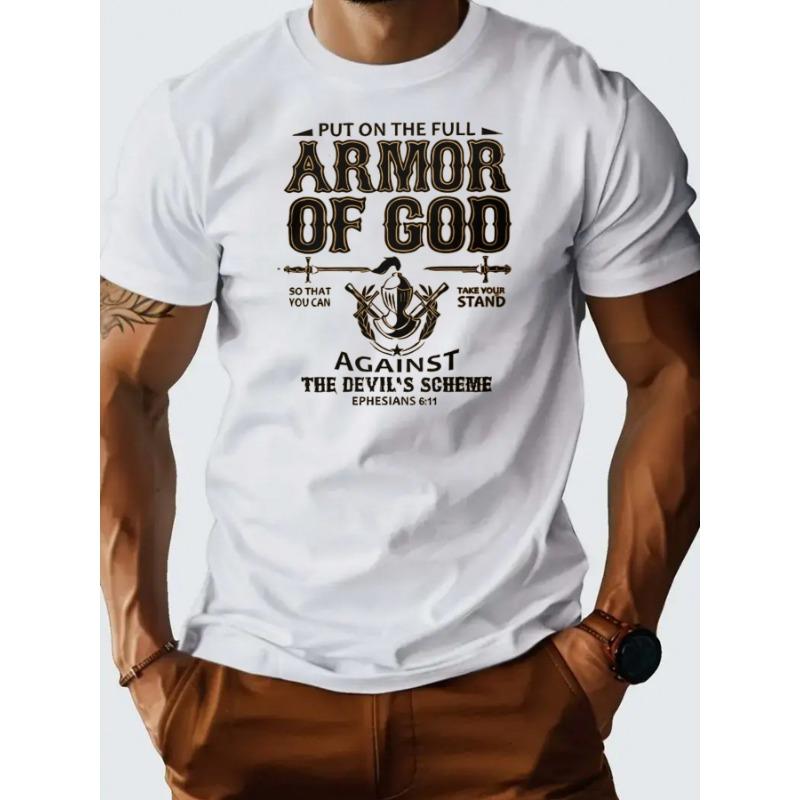 

T Shirt For Man 100% Cotton Summer Armor of God Christian Graphic Tee Print Casual Slim Fit Round Neck Short Sleeved T-shirt Top XL