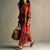Summer New Women's Long Maxi Dress, Casual Vacation Style Print Button Lapel Long Sleeve Dress, European American Fashion