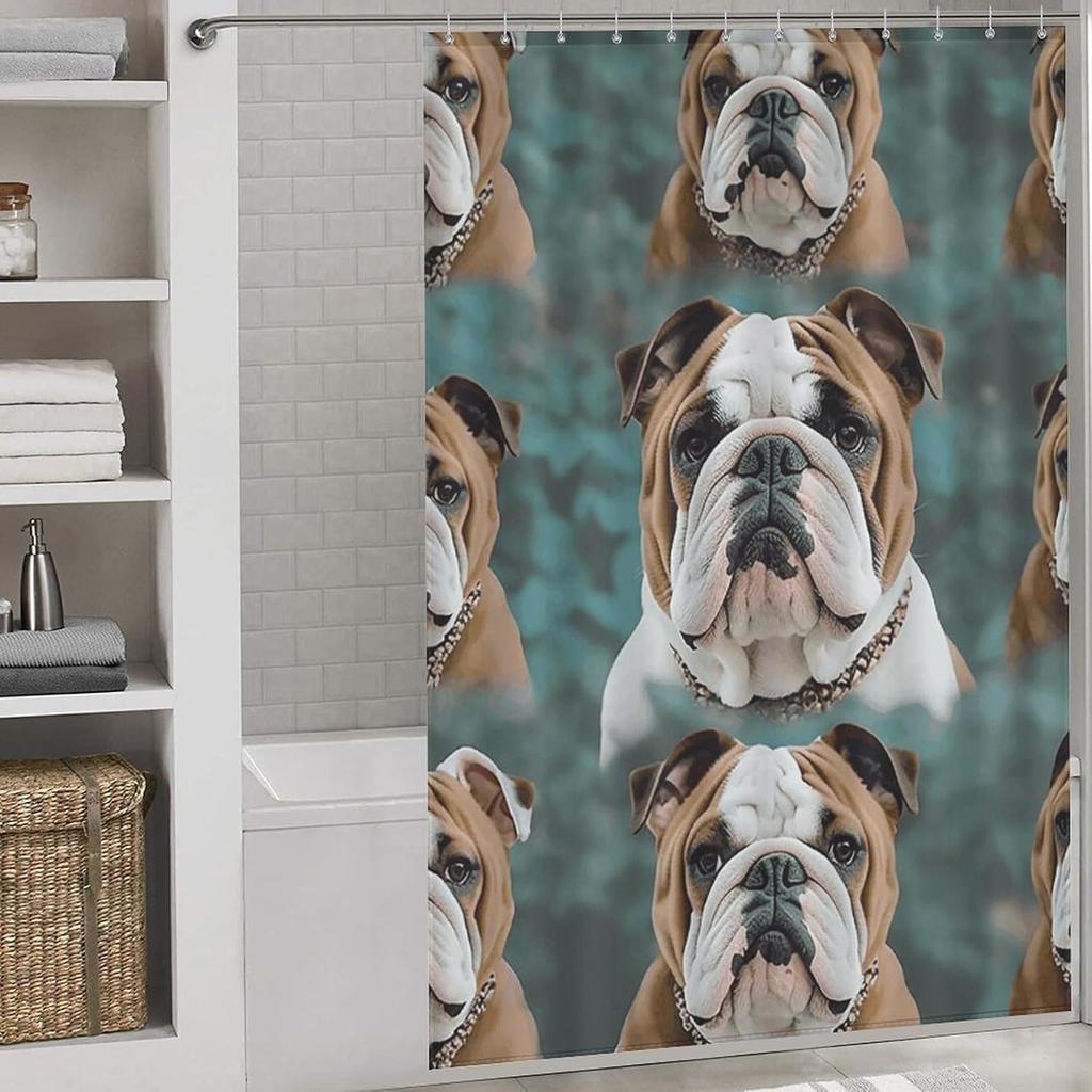 Funny English Bulldog Shower Curtain For Bathroom, Waterproof Shower Curtain With 12 Hooks, Modern Bath Curtains For Tub, Show