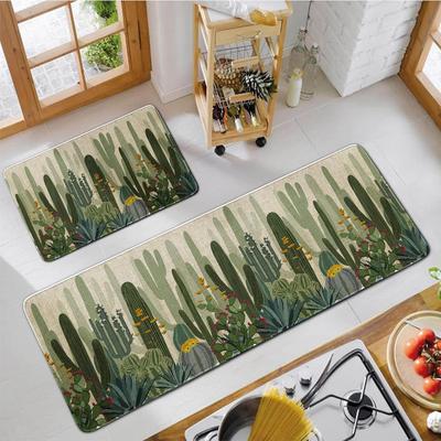 Nordic Plant Floral Kitchen Floor Mat Set 2 Piece Absorbent Oil Resistant Dirt Repellent Entryway Outdoor Door Mat