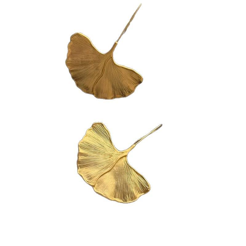 Ginkgo Leaf Texture Pendant Earrings: Bold European & American Fashion Statement for Women