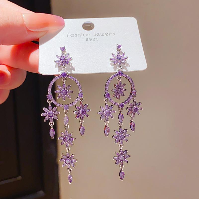 Retro Silver Needle Zircon Glass Water Drop Earrings Court Temperament Stud Earrings Personality Trend Versatile Earrings Women