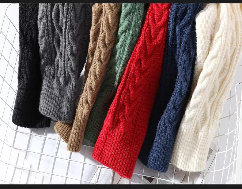 Men's Casual Winter Cable Knit Sweater - European & American Style, Solid Color, Round Neck Pullover