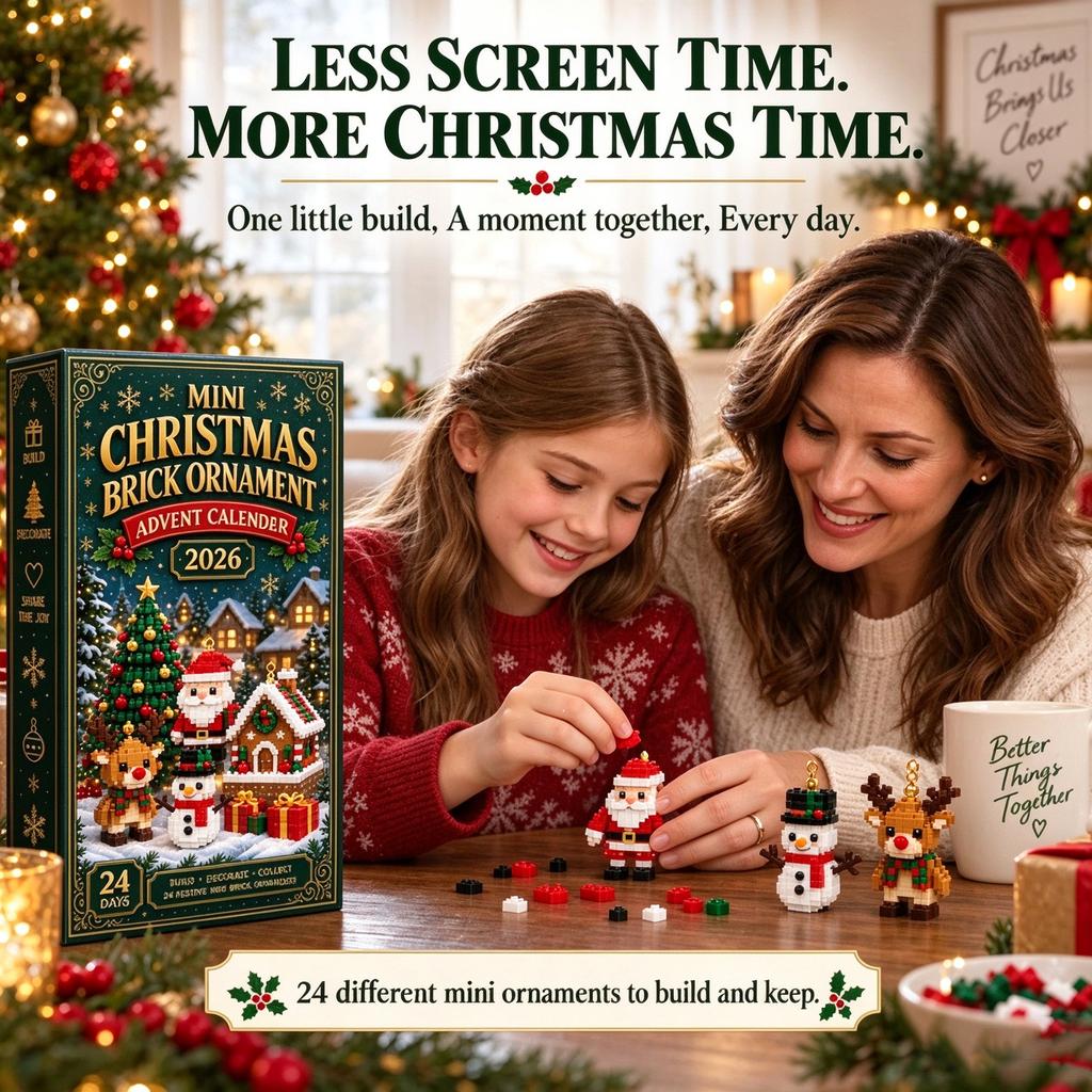 24-Day Christmas Brick Advent Calendar,Portable Mini Buildable Ornaments with Hanging Loops,Xmas Countdown Gift
