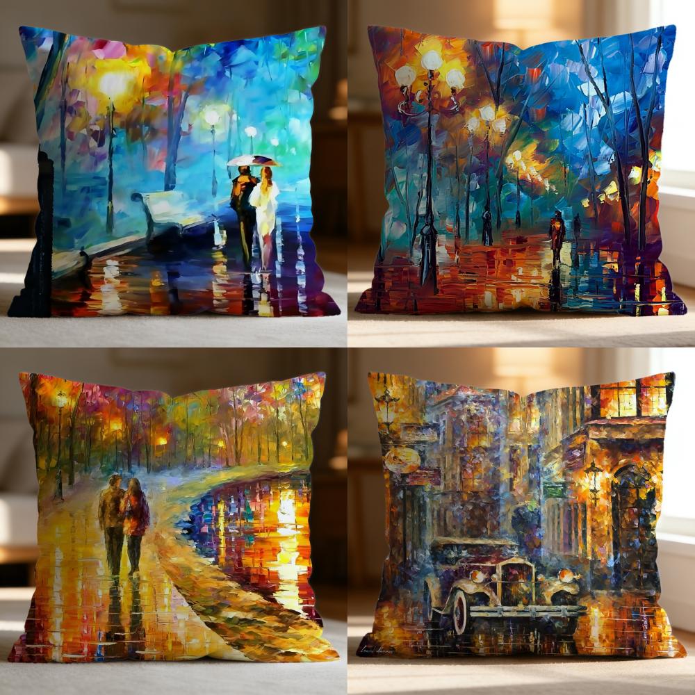 Fashion L-Lleonid afremov oiled Cushion Cover Soft Washable Pillow Case Multi-Scene for Couch Bed Travel Office Use