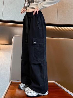 Trendy Girls' Wide Leg Cargo Pants – Spring/Autumn Casual Wear for Junior High School Students