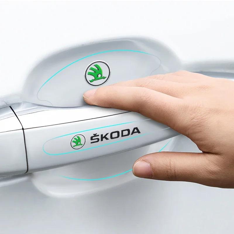 2025 Nové 4/8ks Pro Skoda Octavia Fabia Superb Karoq Samolepka na kliku dveří auta Závodní Sportovní Ochranné Samolepky Film do prohlubně dveří Acces