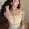 Mrs. Xiao Elegant French First Love Polka Dot Retro Square Neck Dress