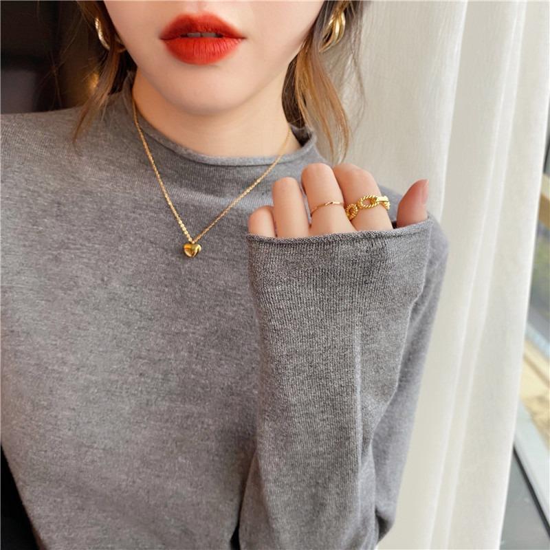 Høst Tynn Underdel Ensfarget Basis Pullover Genser for Kvinner Vinter Langermet Halvhøy Hals Strikkede Gensere Damer Elegant Casual Strikkeplagg 24843