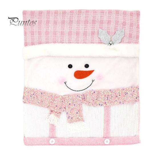 Christmas Chair Cover Santa Snowman Reindeer Chair Back Cover Pink Sequined Chair Slipcover for Dining Room Kitchen Hotel Party Decor