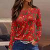 Women's Fashion Casual Slit Hem Round Neck Long Sleeve Loose  Printed T-Shirt Ladies Top