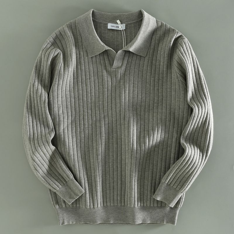 Men's Knitwear for Export, New Spring and Autumn Style, Turn-Down Collar Sweater, Casual Versatile Long-Sleeve Base Shirt for Trendy Men