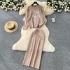 Autumn Winter Women Flower Knitted Sweater Two Piece Set Full Sleeve Pullover Top and Long Midi Slim Bodycon Sheath Skirt Outfits