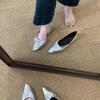 Inner Heightening Pointed Leopard Print Single Shoes Women's Shoes 2025 New Summer Silver Temperament Folds with Skirts Evening Shoes