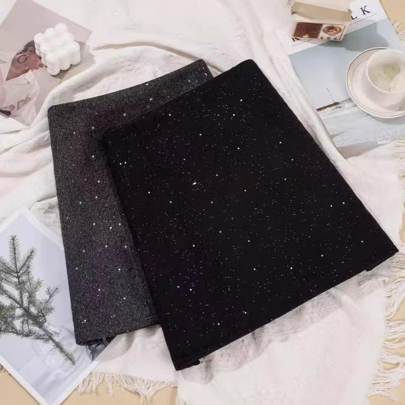 Luxuriöser glitzernder Woll-A-Linien-Halbrock für Damen - Winter 2025 Retro Slim Fit