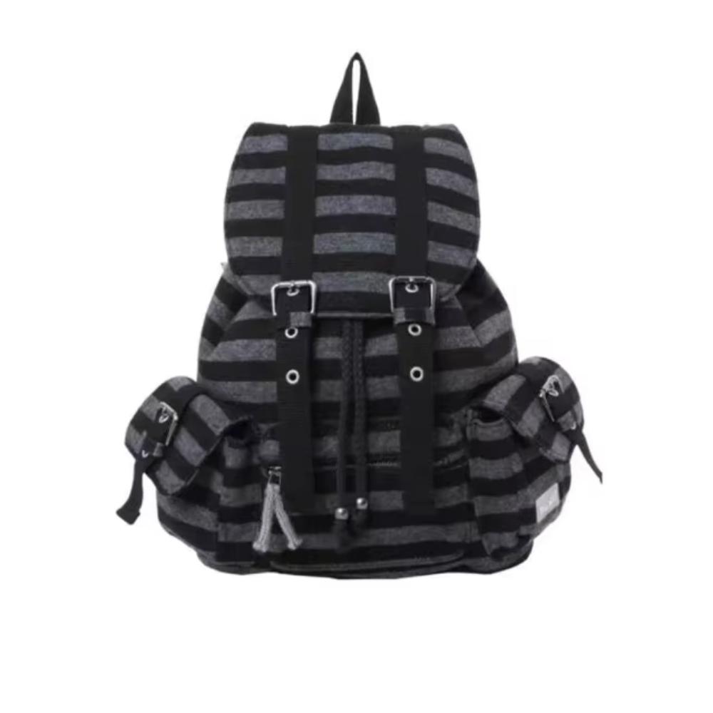 

Casual Korean Style Backpacks Drawstring Design Flat Stripe Bookbags Soft Large Capacity Tote Bags Unisex чёрный