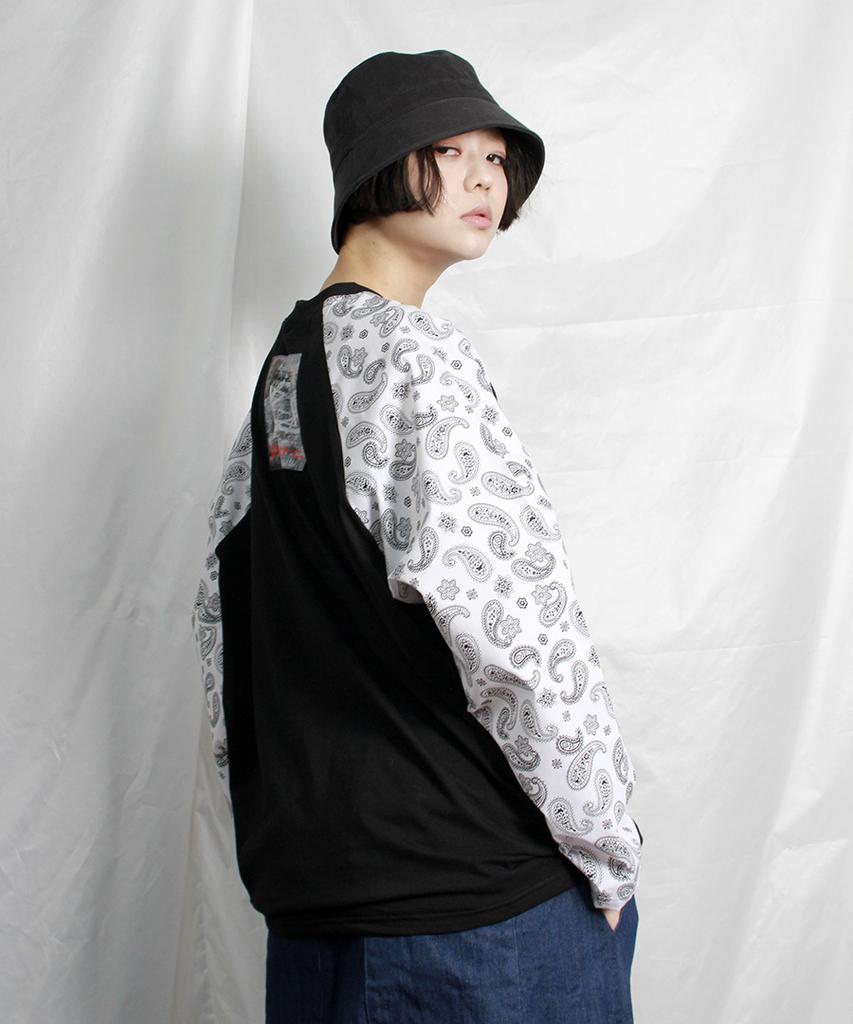 Deumakeu Paisley Raglan Sleeve Boxy Fit T-Shirt Black And White