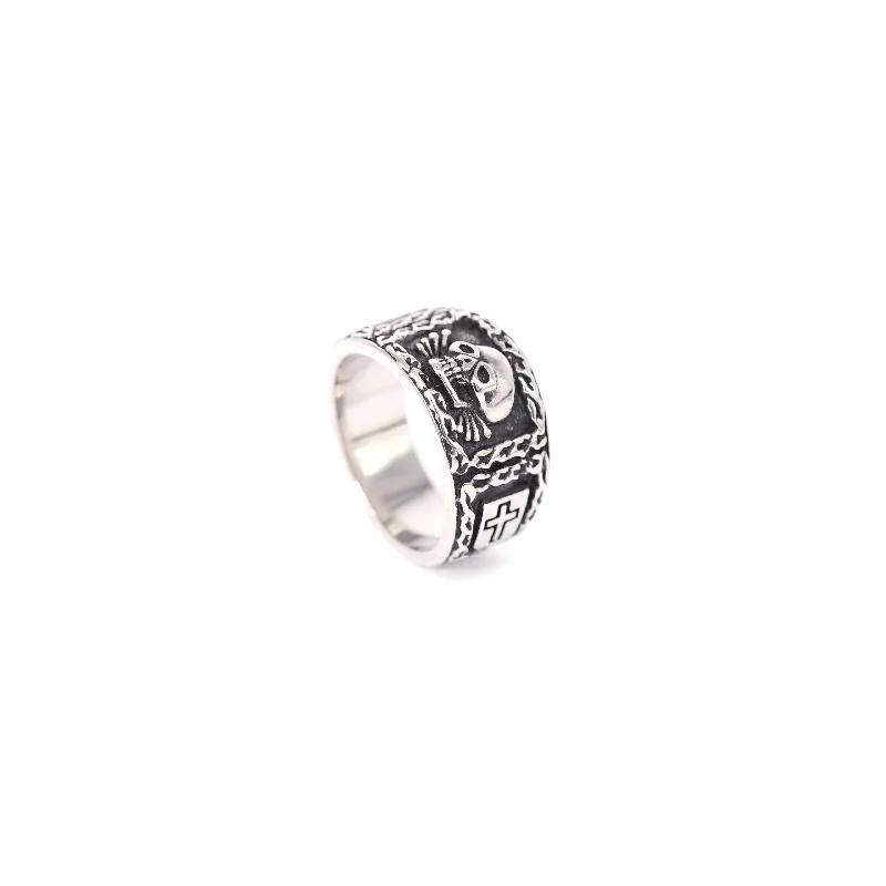 Anillo Sellado Vintage de Acero Inoxidable Calavera Piedra Anillos de Moda Cool Calavera Hip Hop Punk Anillo Cruz Joyería