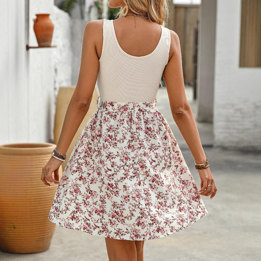 2026 New Summer Woman Elegant Lace-up Sleeveless A-Line Dress,beach Dress for Ladies,Woman Clothing,Floral Dresses