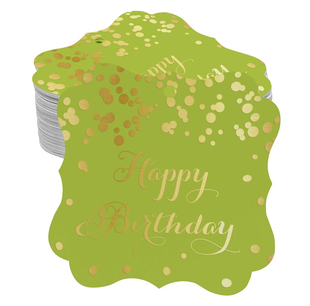 Inkdotpot Real Gold Foil Bracket Shape Paper Hang Tags Happy Birthday Favor Tags Pack Of