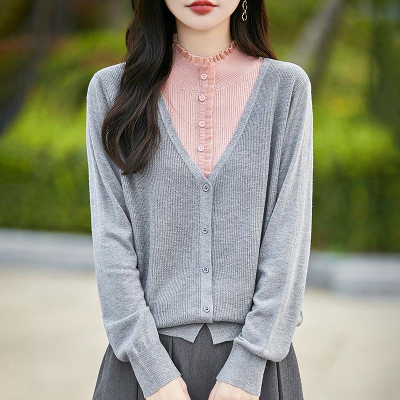 Dámský kašmírový svetr Qinghe kašmír 50% hedvábí 50% vlna podzimní a zimní kašmírový kardigan měkký a teplý