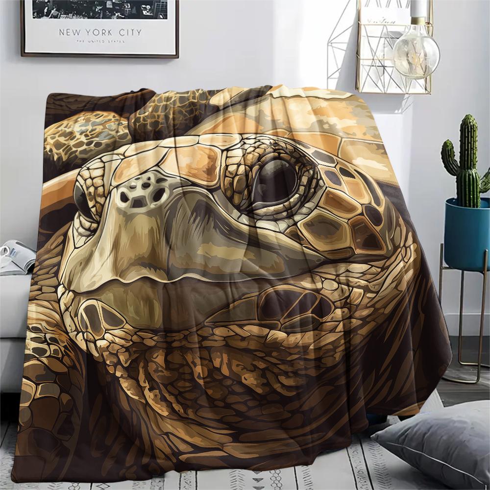 Schildkröte Nahaufnahme Muster Flanelldecke, Hohe Qualität Bequem für Alle Jahreszeiten, Heimdekoration, Wärme und Komfort, Perfekt für Geschenke.