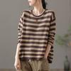 Women's Casual Crew Neck Pullover Sweater Autumn Winter Knitted Striped Top Loose Base Layer