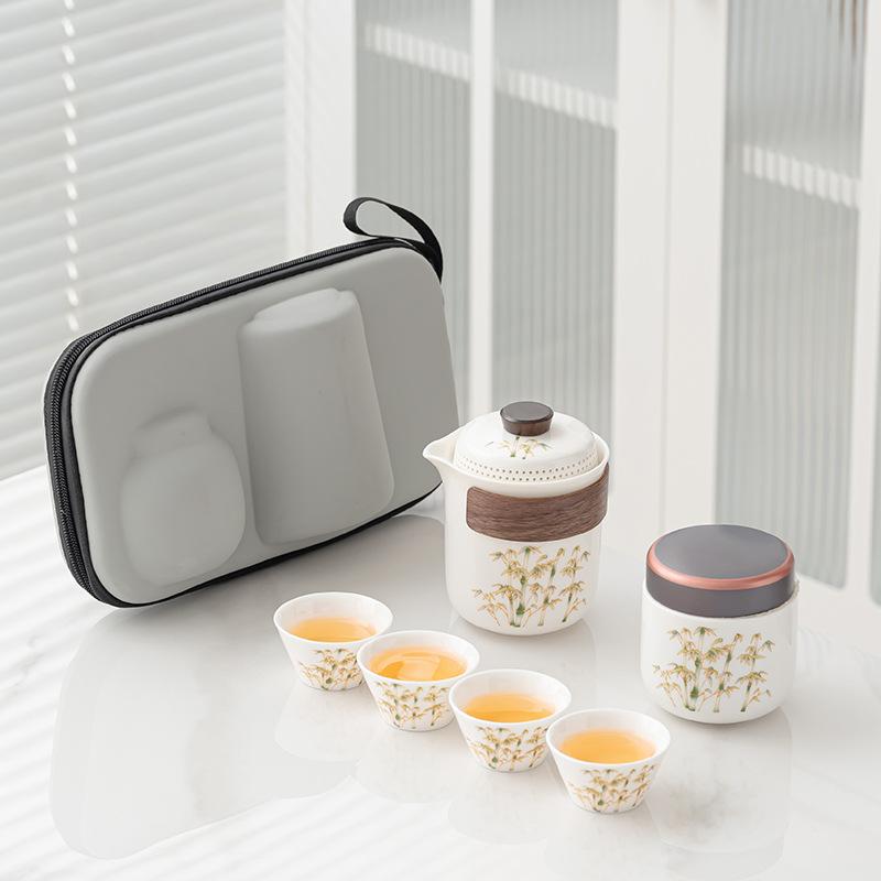 Tea Set Chinese Gold Silk Set Lingxue Hand-held Pot Business Portable Business Travel Car Outdoor Camping Set