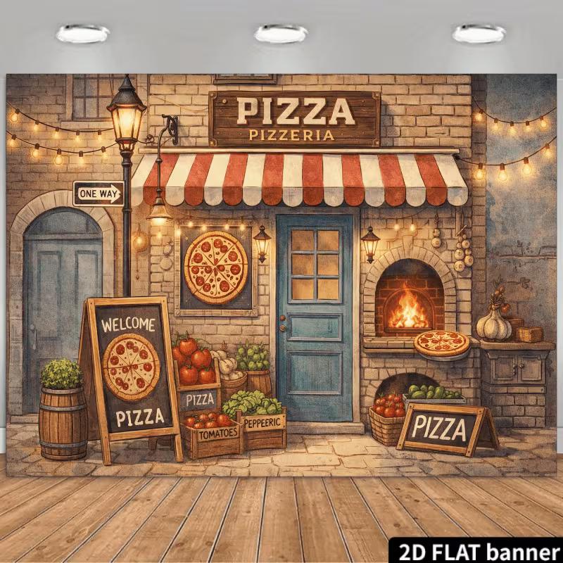 2D Pizzeria Backdrop Vintage Pizza Shop Photography Background 47.2x31.5inch/120*80cm
