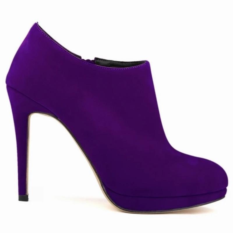Loslandifen Искусственный бархат Платформа Высокий каблук Женские Осенние Зимние Повседневные Ботильоны 42 фиолетовый